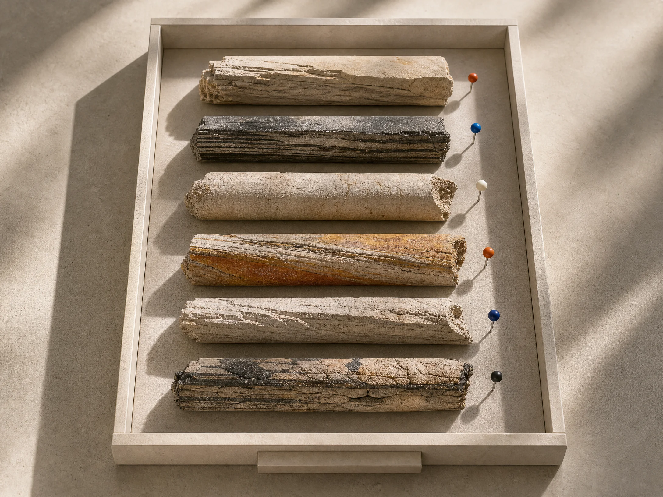 Organised geological source cores representing marketing evidence layers